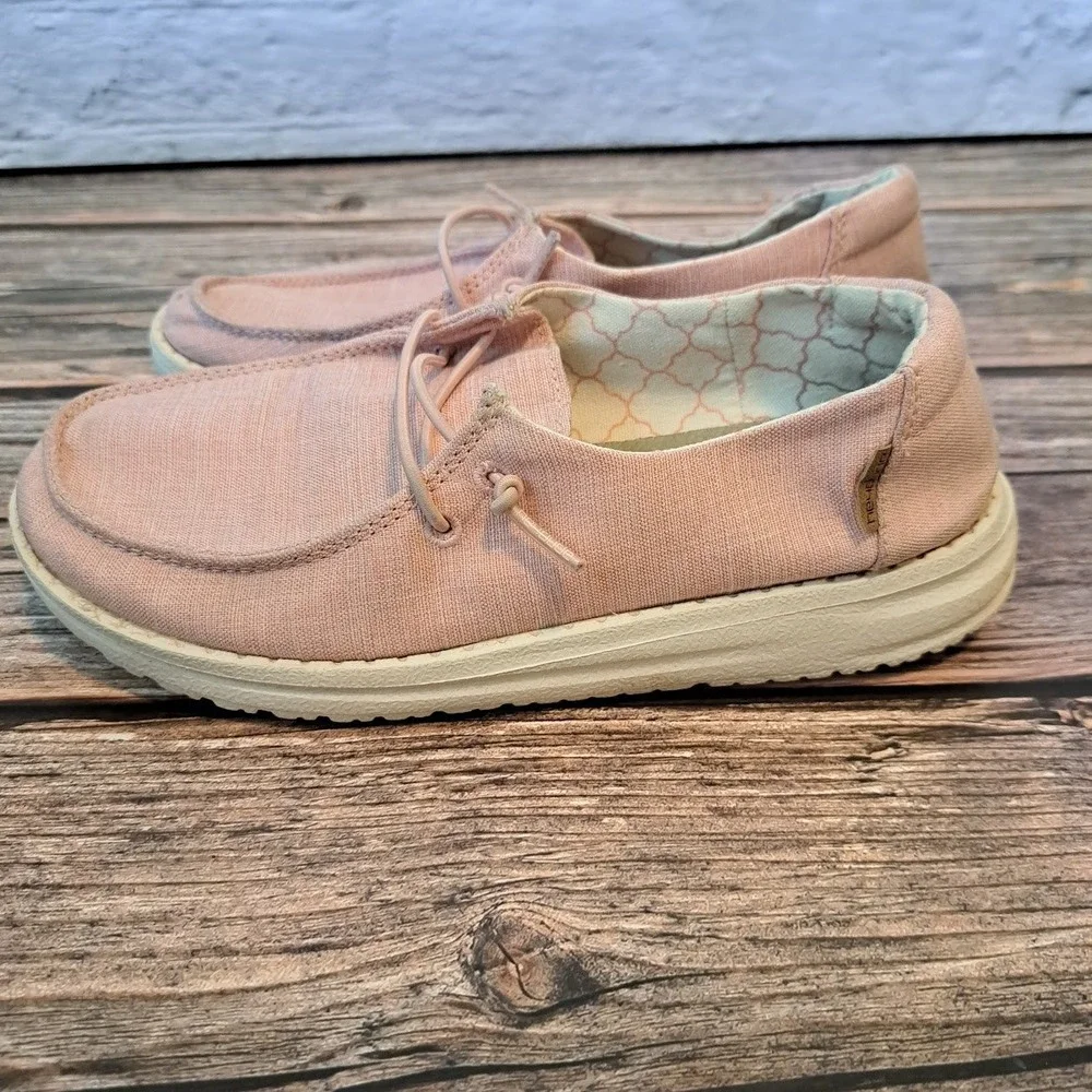 Hey Dude Wendy Youth Linen Cotton Candy Pink Slip On Shoes US 3Y EU 35 130125018